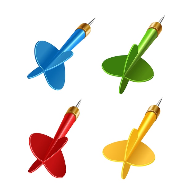 Dart in verschiedenen Farben zum Spielen von Darts Set Vector Illustration auf weißem Hintergrund