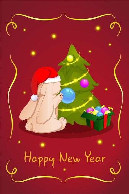 Das chinesische Neujahr 2023 ist das Jahr des Hasen. Cute Bunny schmückt den Weihnachtsbaum