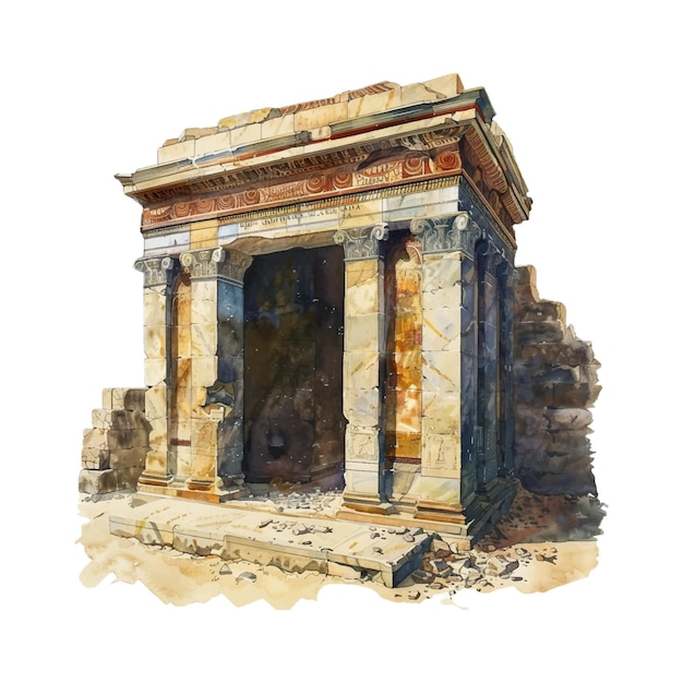 Das Grab der Mozorus-Könige Aquarell auf weißem Hintergrund