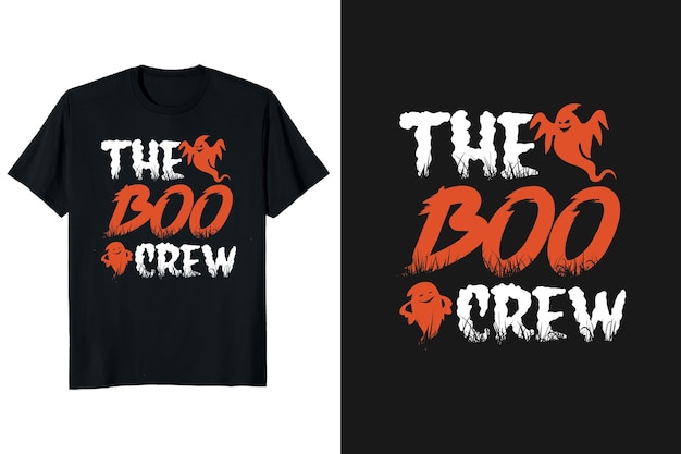 Vektor das halloween-t-shirt-design der boo-crew und das vintage-t-shirt oder der vektor der grafischen lustigen typografie