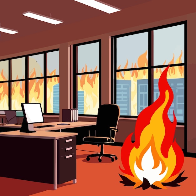 Das Innere eines Geschäftsbüros im Feuer-Vektor-Clipart-Illustration