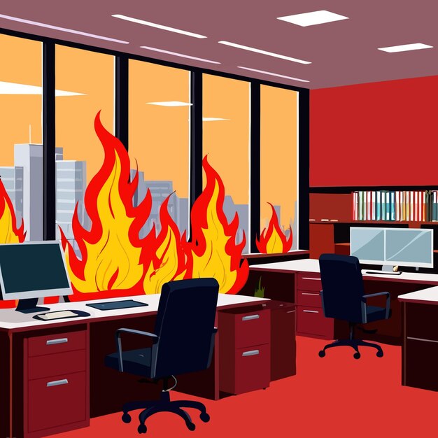 Das Innere eines Geschäftsbüros im Feuer-Vektor-Clipart-Illustration