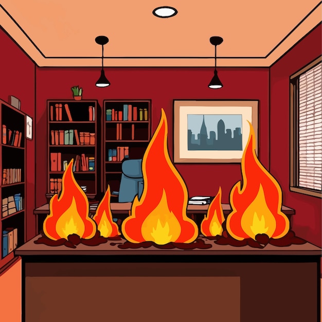 Das Innere eines Geschäftsbüros im Feuer-Vektor-Clipart-Illustration