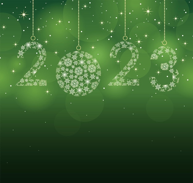 Das jahr 2023 christmas ball symbol auf einem grünen quadratischen hintergrund. vektor-illustration.