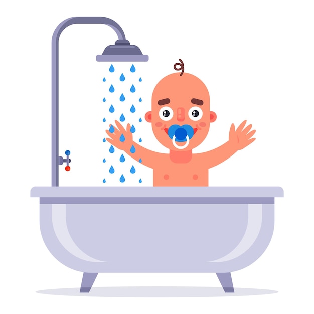 Vektor das kind wäscht sich im badezimmer flache vektor-illustration