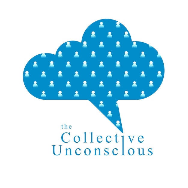 Das kollektive unbewusste Psychologie- und Soziologie-Themenvektorkonzept, das mit einer Sprechblase in Form einer Wolke gezeigt wird, symbolisiert Big Data der Meinungen und Überzeugungen der Menschen.