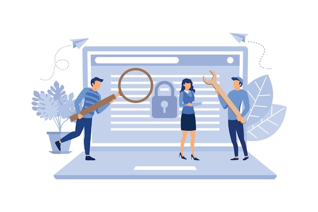 Das Konzept des Schutzes von Computerdaten für eine flache moderne Designillustration einer Webseite Vektor