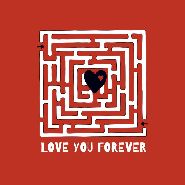 Das labyrinth mit herz und schriftzug love you forever. labyrinth mit