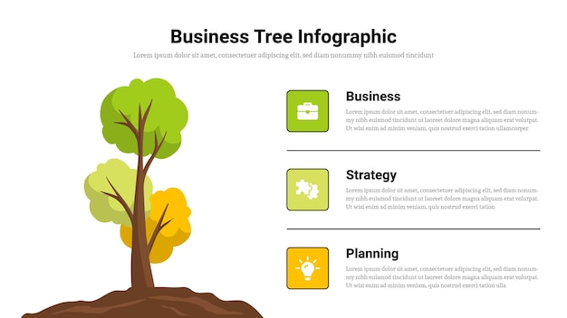 Das Layout der Baum-Infografik-Präsentation ist vollständig bearbeitbar