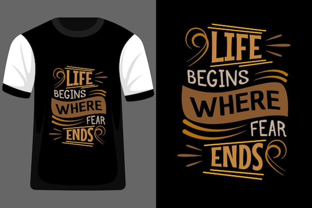 Das leben beginnt, wo die angst endet typografie t-shirt design