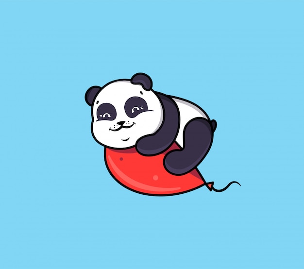 Das logo happy birthday mit panda und ballon. logo mit lustigem tier.