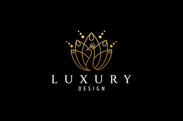 Das luxuriöse pfau-logo sieht elegant aus mit goldener farbe im linearen designkonzept
