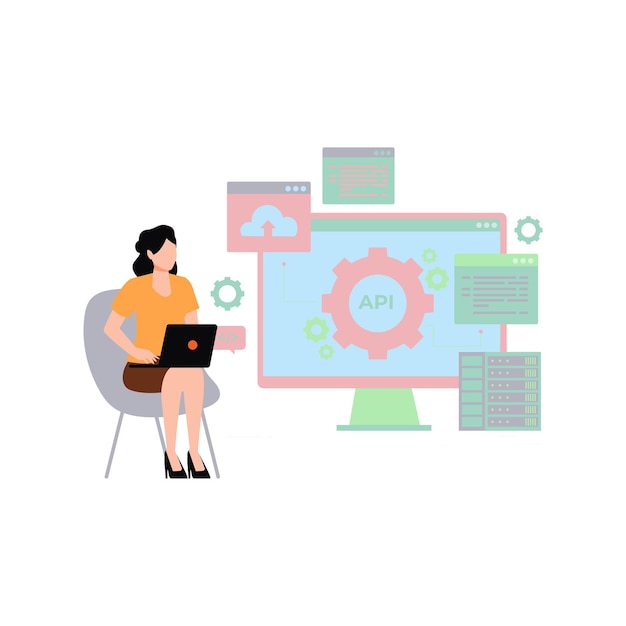 Das Mädchen arbeitet an der API-Einstellung