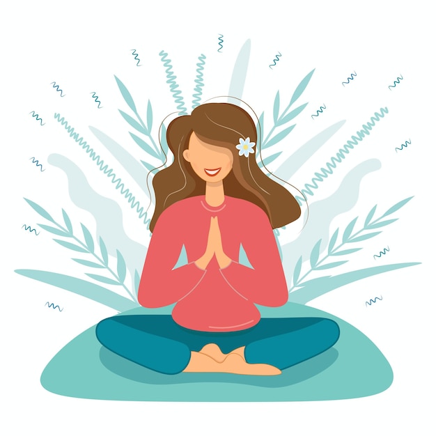Das Mädchen in der Lotusposition beschäftigt sich mit Yoga in der Natur. Junge Frau meditiert