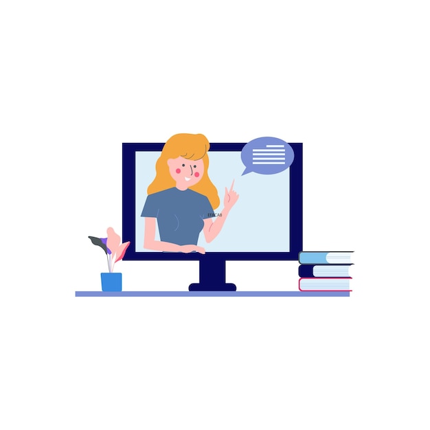 Das Mädchen unterrichtet online