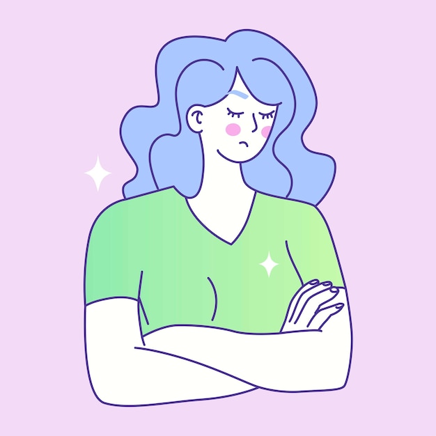 Das Mädchen verschränkte schlecht gelaunt die Arme Stimmungsschwankungen Depression Depression Symptome des prämenstruellen Syndroms Die Gesundheit des weiblichen Körpers Probleme mit der Periode der Frau Vektorillustration