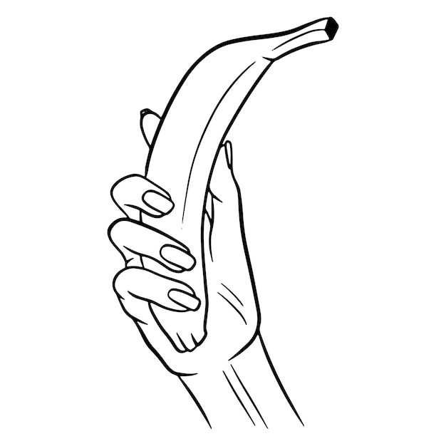 Das obst. banane in der hand. eine gesunde frucht. vitamine in lebensmitteln. linienstil. illustrationen für design und dekoration.