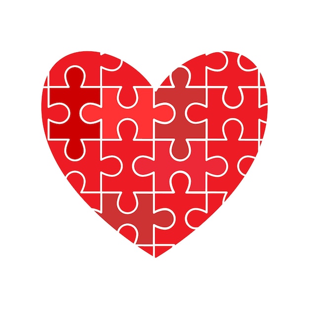 Das Puzzle-Schnitt-Design zeigt einen Vektor-Illustrator für Liebessymbole zum Valentinstag, esp