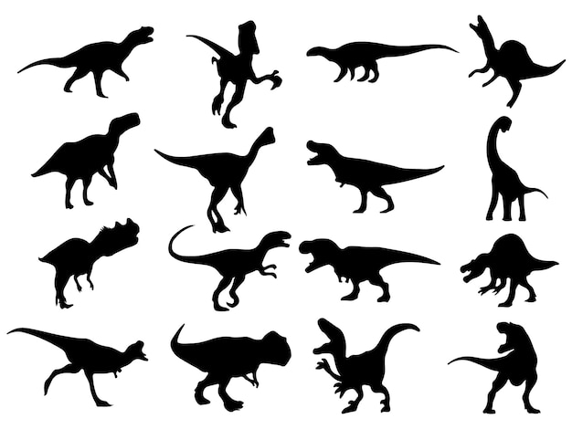 Das set der dinosaurier-silhouetten-kollektion