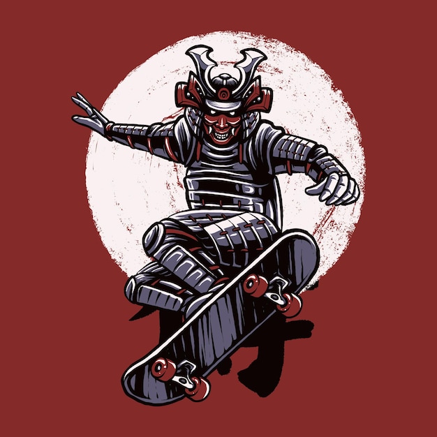 Das skateboard-samurai-illustrationsdesign