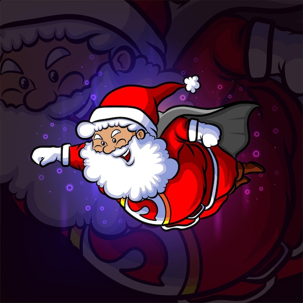 Das superhelden-weihnachtsmann-esport-logo-design der illustration