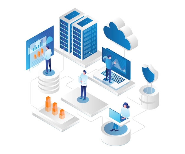 Das Team analysiert Hightech-Cloud-Server