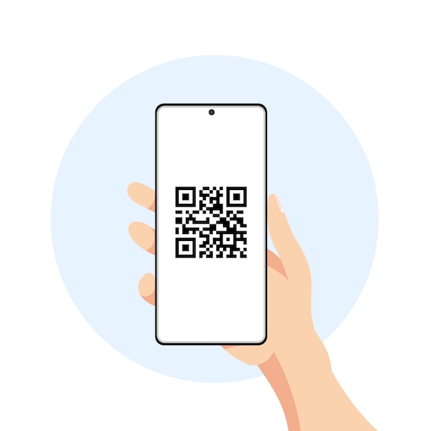 Das Telefon in der Hand scannt den QR-Code. Das Konzept der Online-Zahlung, Identifikation.