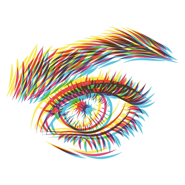 Vektor das weibliche auge vector handdrawings illustration mit riso-print-glitch-effekt