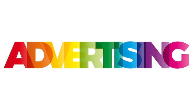 Vektor das wort werbung vektorbanner mit dem text farbigen regenbogen