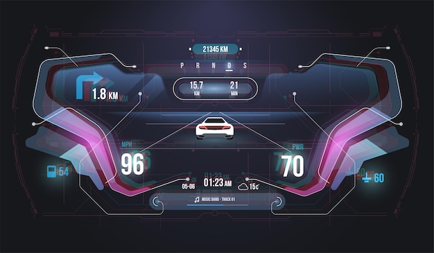 Dashboard für leistungsindikatoren für geschwindigkeits-hud-kilometer.