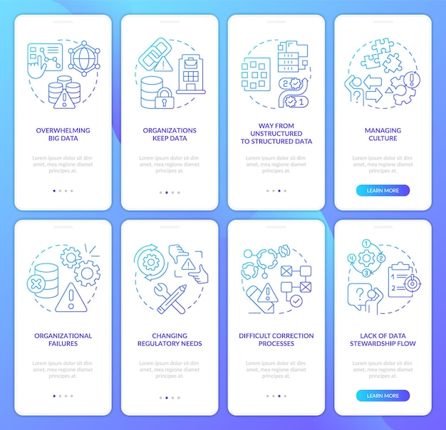 Data-governance-probleme blauer farbverlauf beim onboarding mobiler app-bildschirme