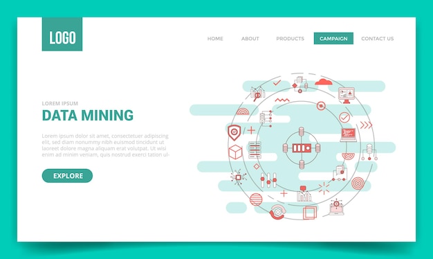Data-Mining-Konzept mit Kreissymbol für Website-Vorlage oder Zielseiten-Homepage