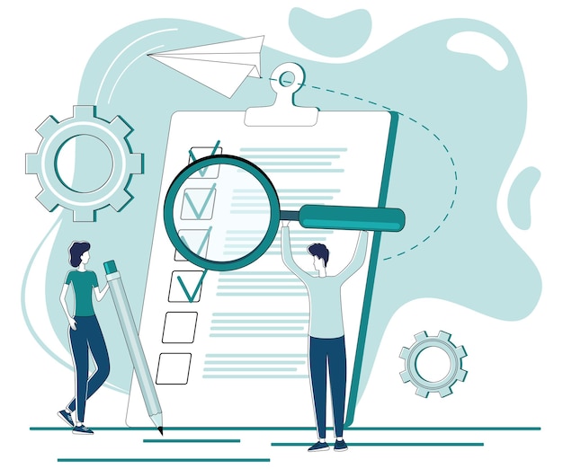 DatenabrufMenschen verwenden eine Lupe, um Daten zu suchen und zu analysierenTeamarbeit und Bürotätigkeiten