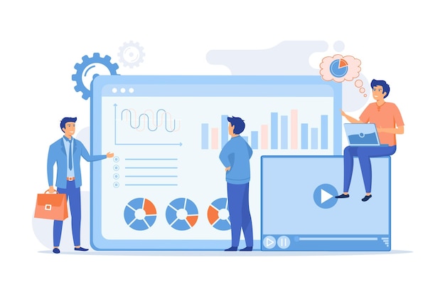 Datenanalyse Business Analytics SMM-Strategieteam arbeitet Social Media Dashboard Online-Marketing