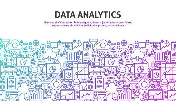 Vektor datenanalyse-konzept. vektor-illustration der linie website-design. banner-vorlage.