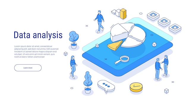 Vektor datenanalyse umriss isometrisches konzept diagramm oder diagramm auf einem computerbildschirm