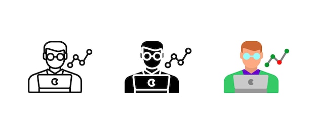 Datenanalyst-Symbol Geschäftsintelligenz-Zeichen Forschungs- und Statistiksymbol Wissenschaftler mit Laptop