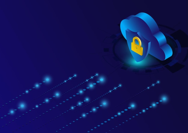 Datenbank-Server-Cloud-Netzwerk isometrischer Hintergrund Moderne Konzeptvektorillustration der Datensicherheit