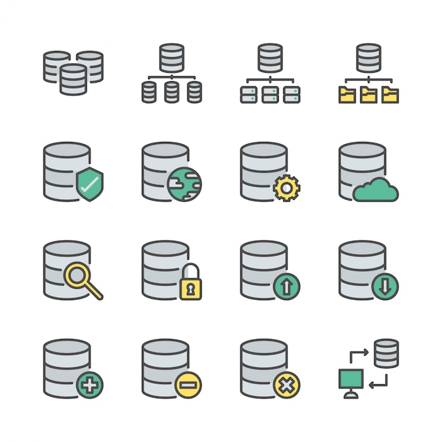 Datenbanksystem-icon-set