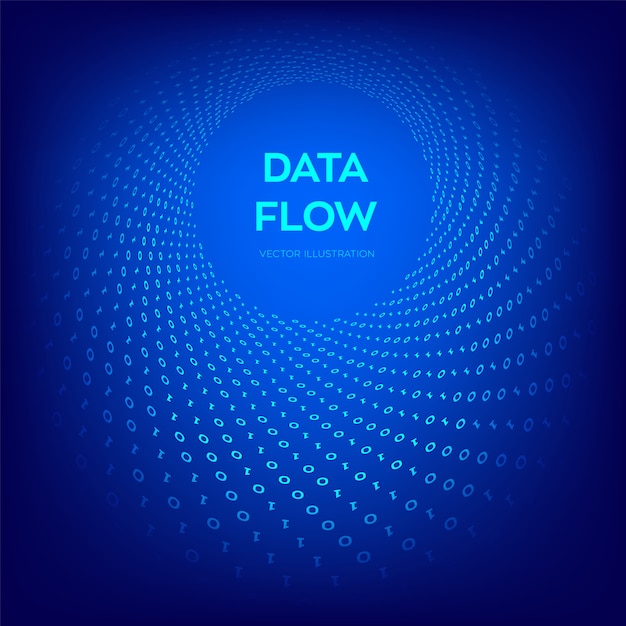 Datenfluss. digitaler code. binärer datenfluss. virtueller tunnel warp.