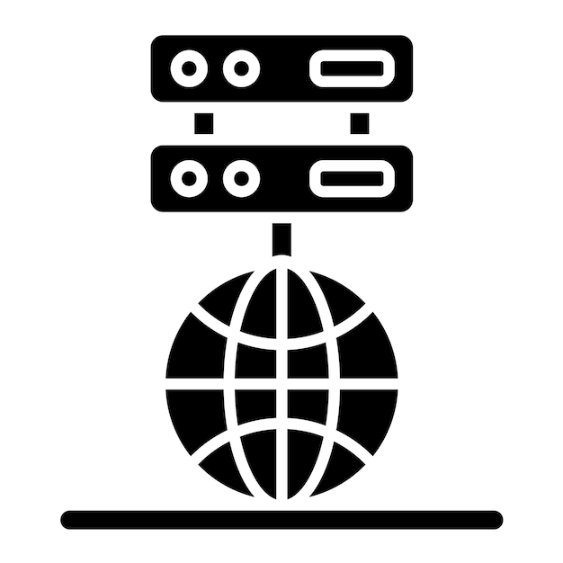 Datennetzwerk-Glyphe, solide schwarze Illustration