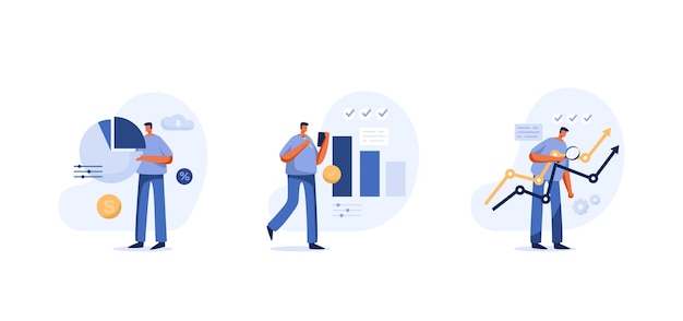 Datenrecherche und informationsdiagrammanalyse für geschäftsvektorillustration