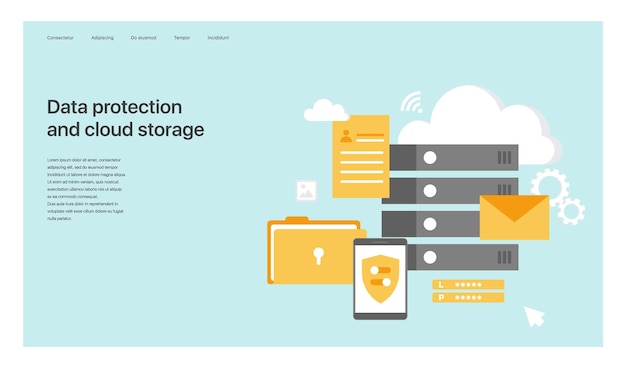 Datenschutz und Cloud-Speicher. Design der Hauptseite der Website