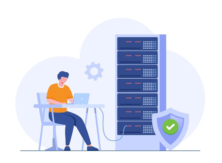 Vektor datenserver-konzept speichertechnologie cloud-system-datenbank vorlage der personenszene vektorillustration mit charakteraktivitäten in flachem design für website-ordner-rechenzentrum