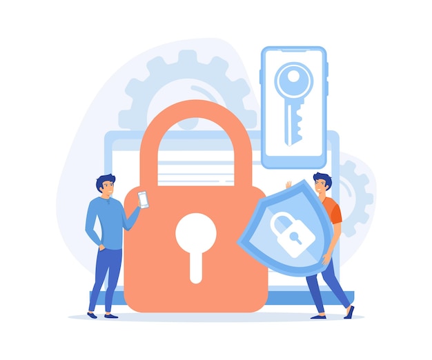 Datensicherheitssystemkonzept, geschützte Zugangskontrolle, Privatsphäre, Datenschutz, flacher Vektor, moderne Illustration