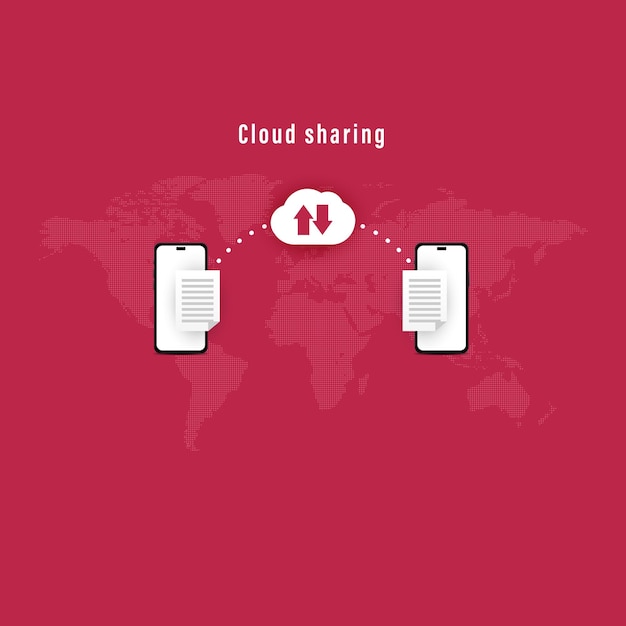 Vektor datenübertragung weltweit verbinden infografik handy cloud-sharing in viva magenta