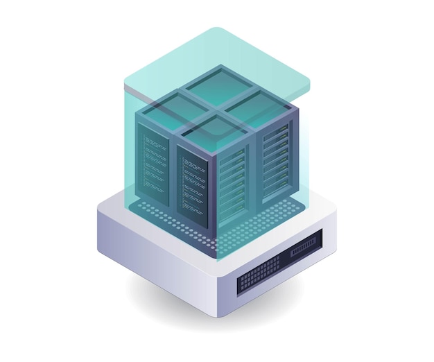 Datenverwaltung in der Server-Rack-Technologie flache isometrische Abbildung
