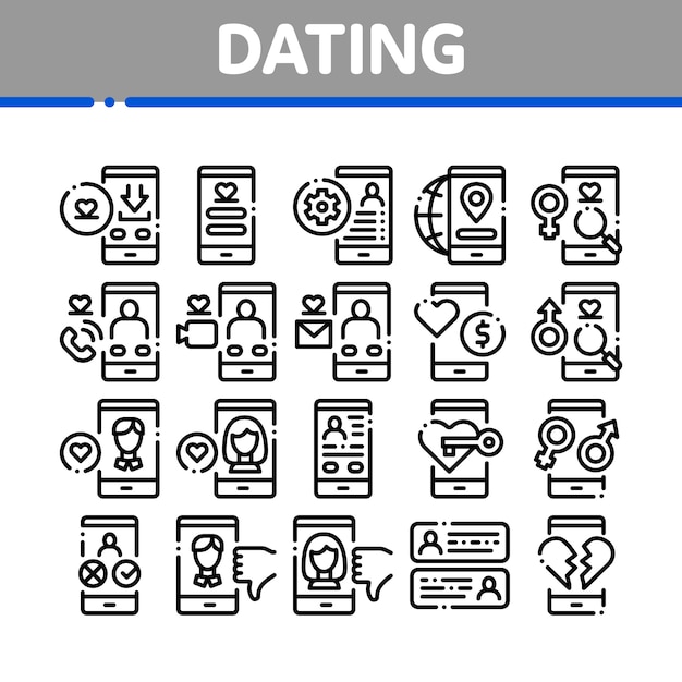 Dating app sammlung elemente icons set