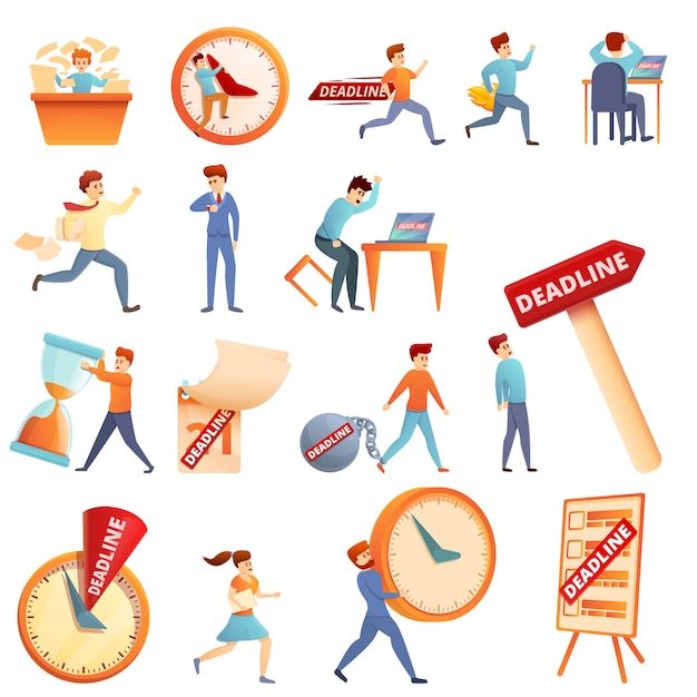 Deadline Icons Set, Cartoon-Stil