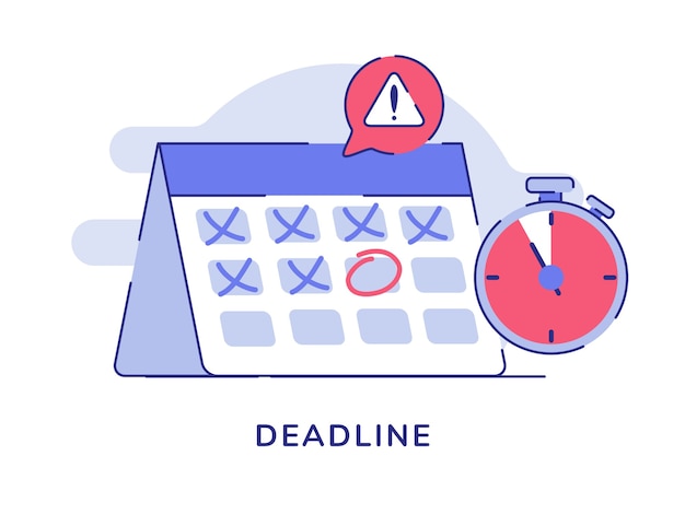 Deadline-konzept kalendermarker stoppuhr warnschild